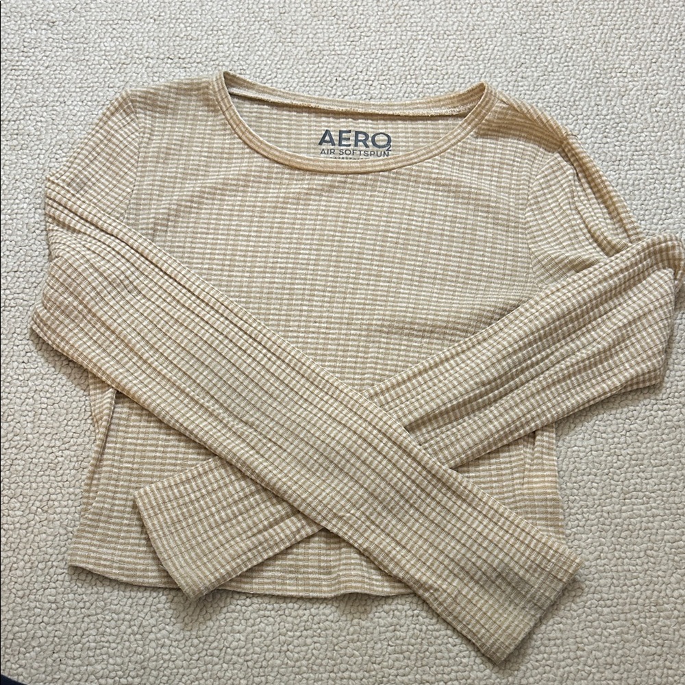 Aeropostale Beige Checkered Long Sleeve Top
